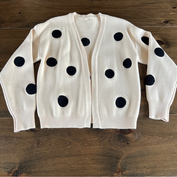 Le Lis Sweaters - Le Lis Cream Cardigan with Black Polka Dots